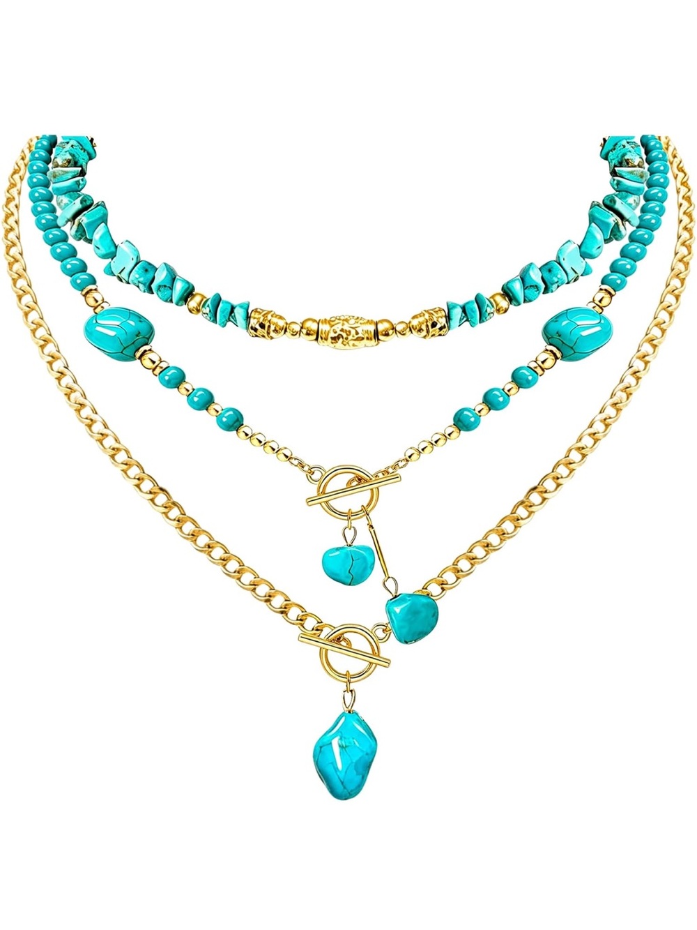 Anthropologie Gold Layered & Turquoise Layered Stone Necklace